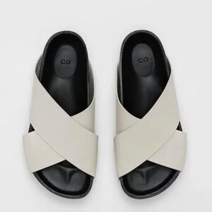 CO White Leather Cross Strap Slides – Made in Italy – Size 37.5